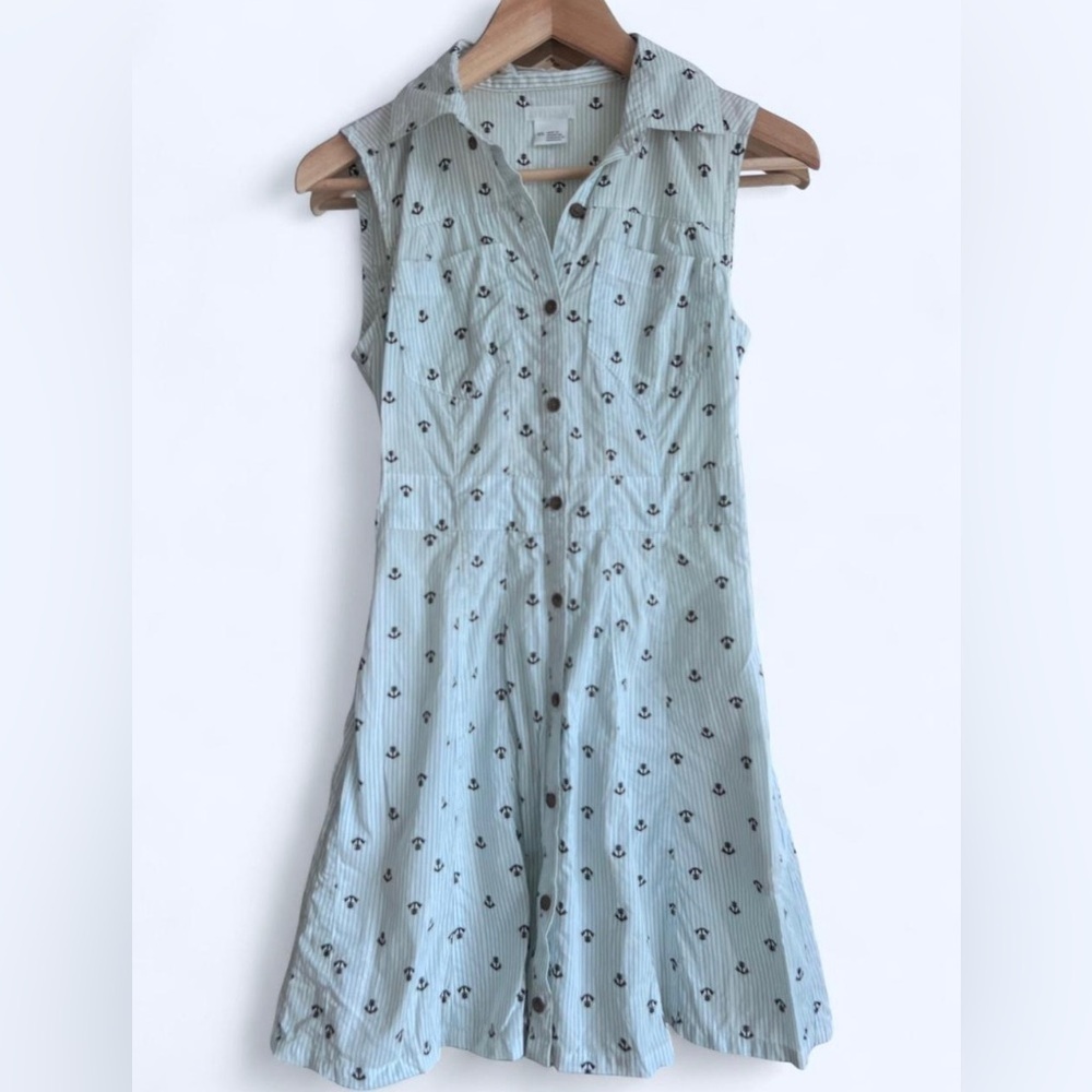 Y2K Urban Outfitters Anchor Print Something Blue Nautical Blue Striped Dress